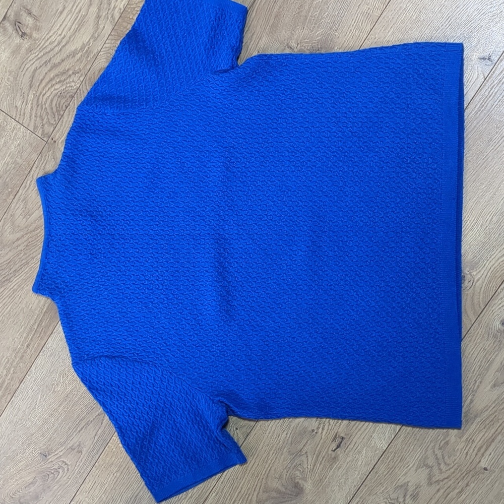 Pendleton 100% Merino Wool Short Sleeve Sweater Size Large Crew Neck Blue Top - Picture 2 of 9